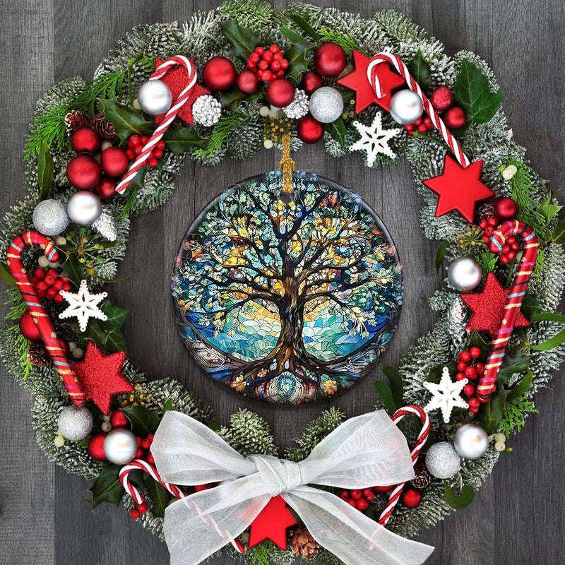 Touber Stained Ceramic Tree of Life Ornament - Christmas Decorations and Holiday Present Ideas - Tree of Life Decor for Office, Room, Home - Image 5